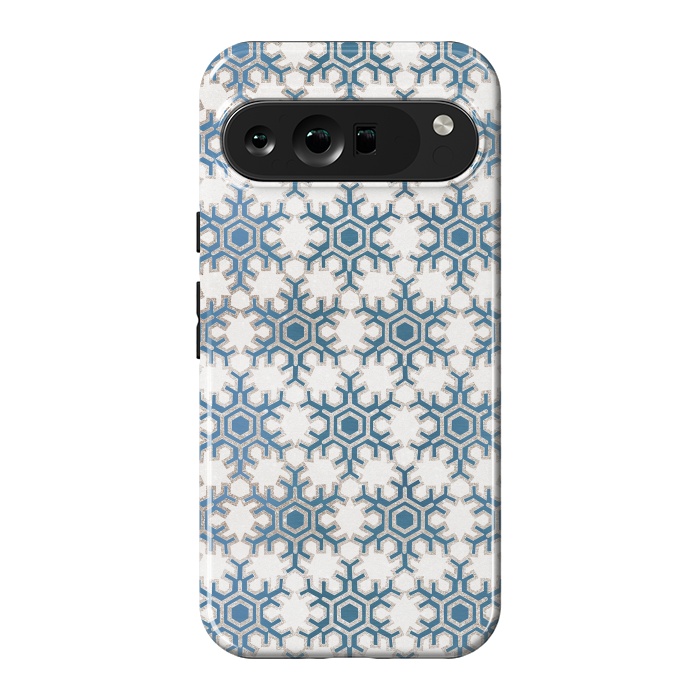 Pixel 9 Pro XL StrongFit Blue silver snowflakes christmas pattern by Oana 