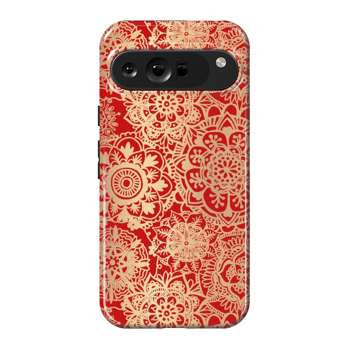 Pixel 9 Pro XL StrongFit Red and Gold Mandala Pattern by Julie Erin Designs