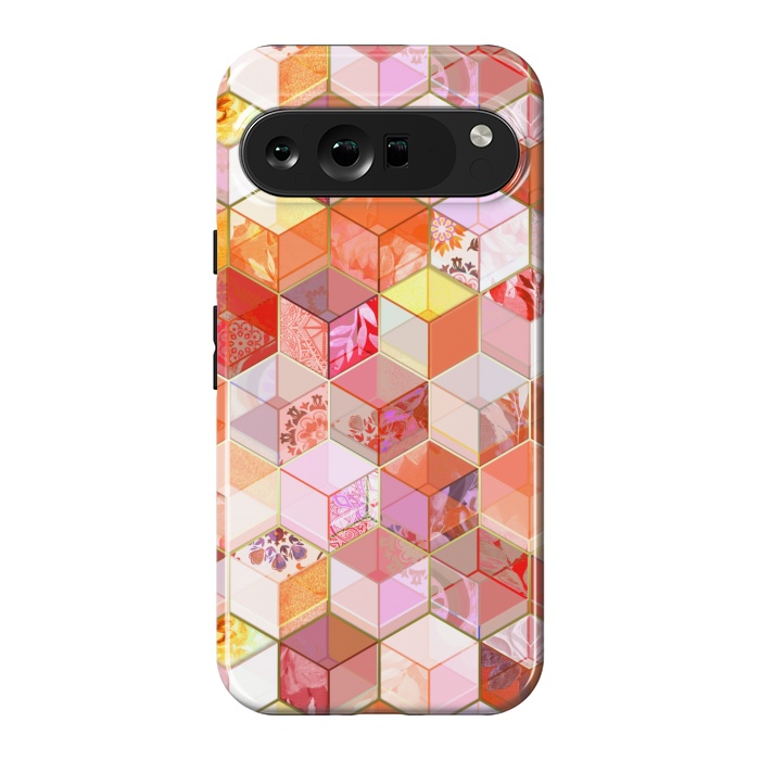 Pixel 9 Pro XL StrongFit Gold and Garnet Kaleidoscope Cubes by Micklyn Le Feuvre