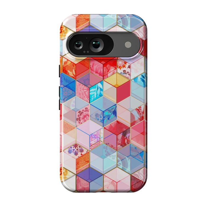 Pixel 9 StrongFit Ruby and Topaz Kaleidoscope Cubes by Micklyn Le Feuvre