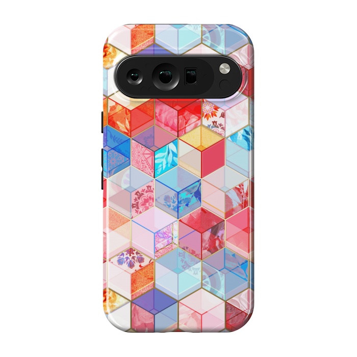 Pixel 9 pro StrongFit Ruby and Topaz Kaleidoscope Cubes by Micklyn Le Feuvre