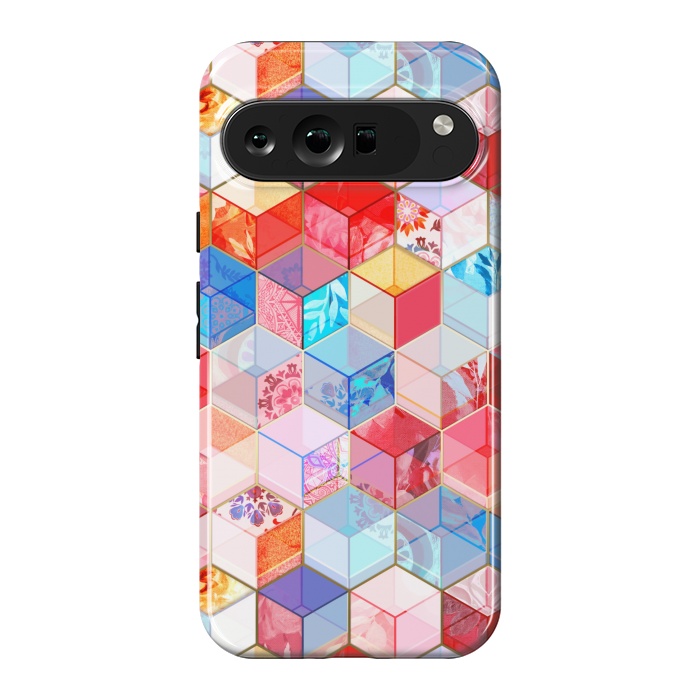 Pixel 9 Pro XL StrongFit Ruby and Topaz Kaleidoscope Cubes by Micklyn Le Feuvre