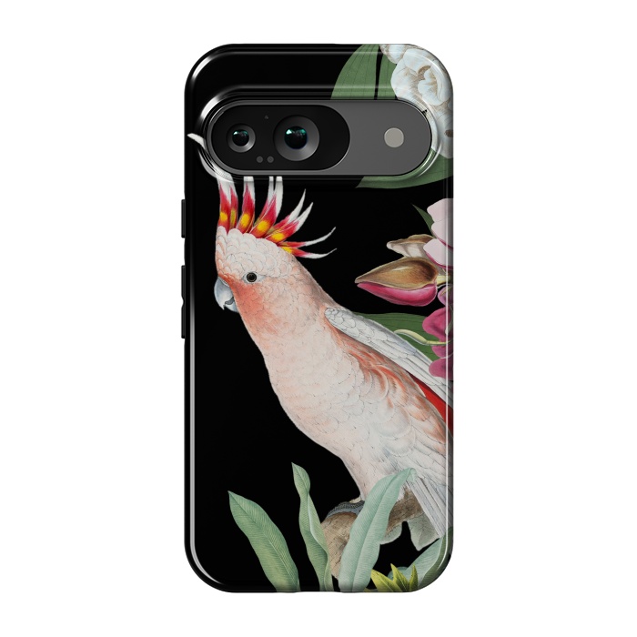 Pixel 9 StrongFit Vintage Pink Cockatoo with Tropical Flowers by  Utart