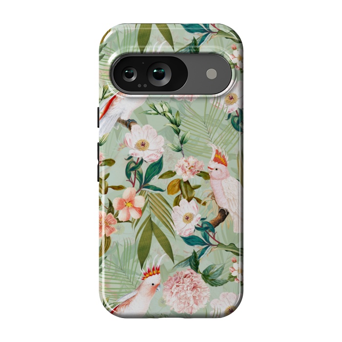 Pixel 9 StrongFit Vintage Cockatoos Flowers Jungle by  Utart