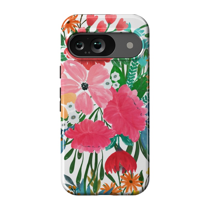 Pixel 9 StrongFit Trendy Pink watercolor Floral Bouquet White Design by InovArts