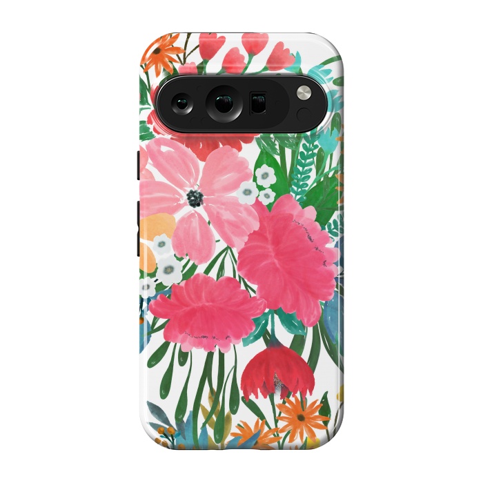 Pixel 9 pro StrongFit Trendy Pink watercolor Floral Bouquet White Design by InovArts