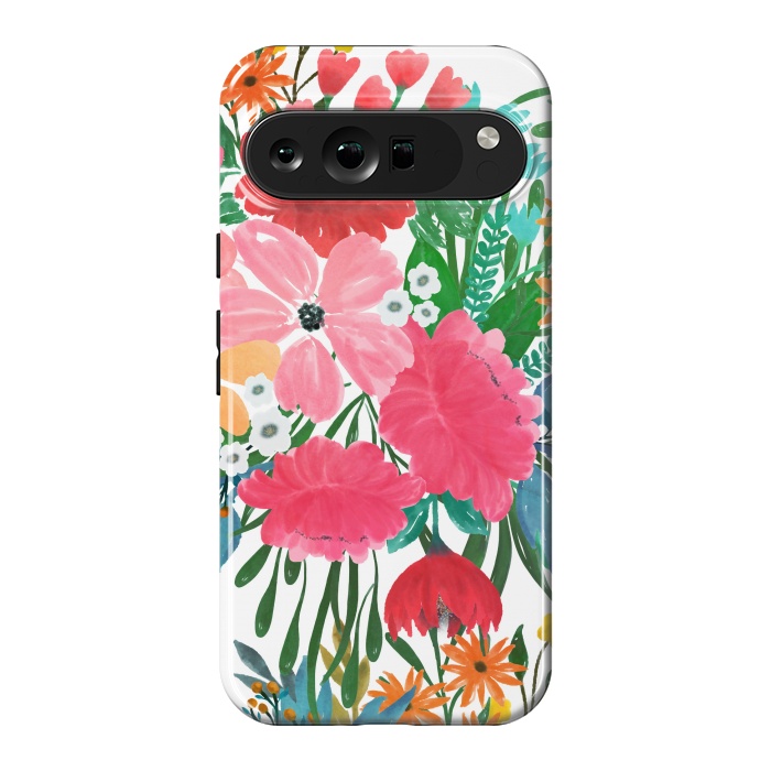 Pixel 9 Pro XL StrongFit Trendy Pink watercolor Floral Bouquet White Design by InovArts