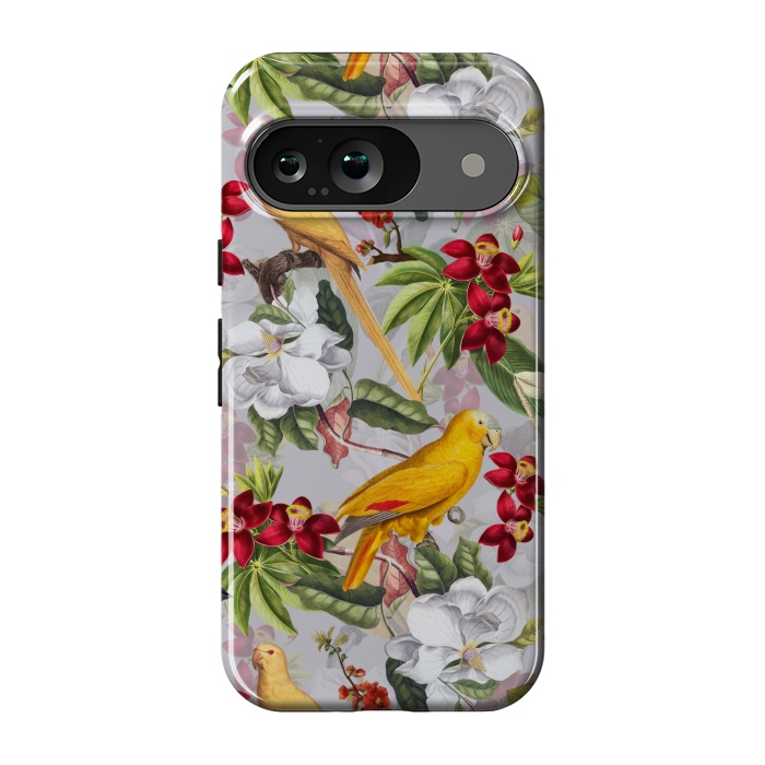 Pixel 9 StrongFit Antique Yellow Parrots in Flower Jungle by  Utart