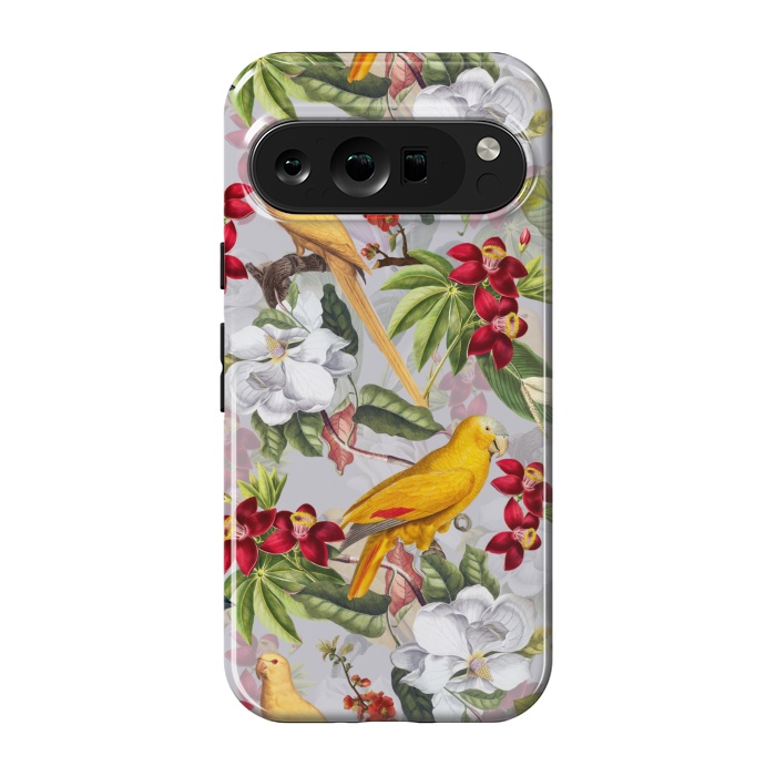 Pixel 9 pro StrongFit Antique Yellow Parrots in Flower Jungle by  Utart