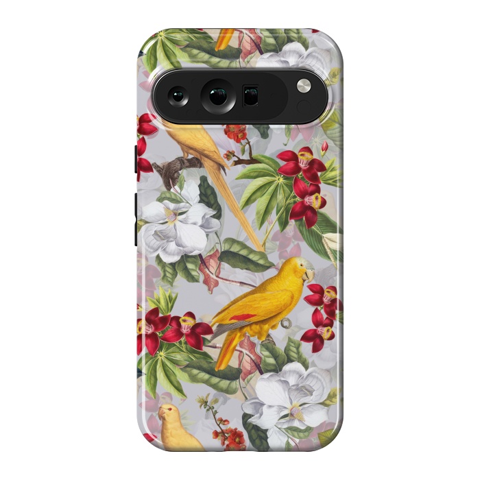 Pixel 9 Pro XL StrongFit Antique Yellow Parrots in Flower Jungle by  Utart