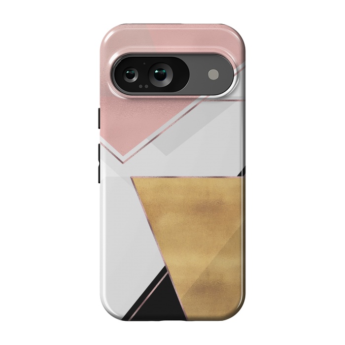 Pixel 9 StrongFit Stylish Gold and Rose Pink Geometric Abstract Design by InovArts