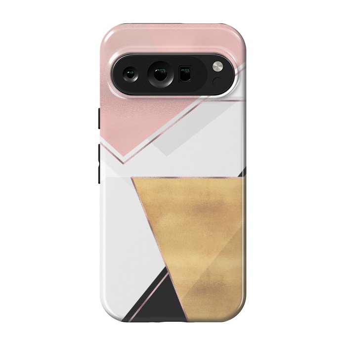 Pixel 9 pro StrongFit Stylish Gold and Rose Pink Geometric Abstract Design by InovArts