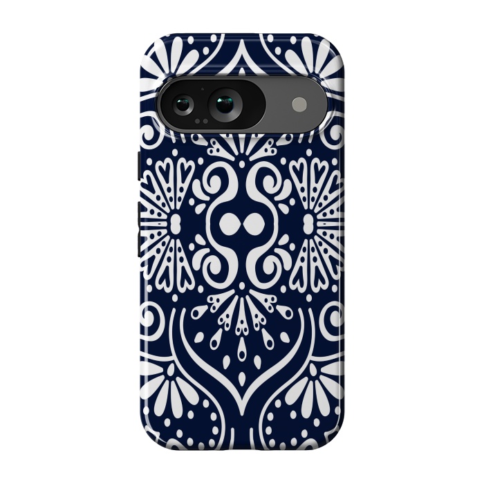 Pixel 9 StrongFit BLUE WHITE MANDALA PATTERN by MALLIKA