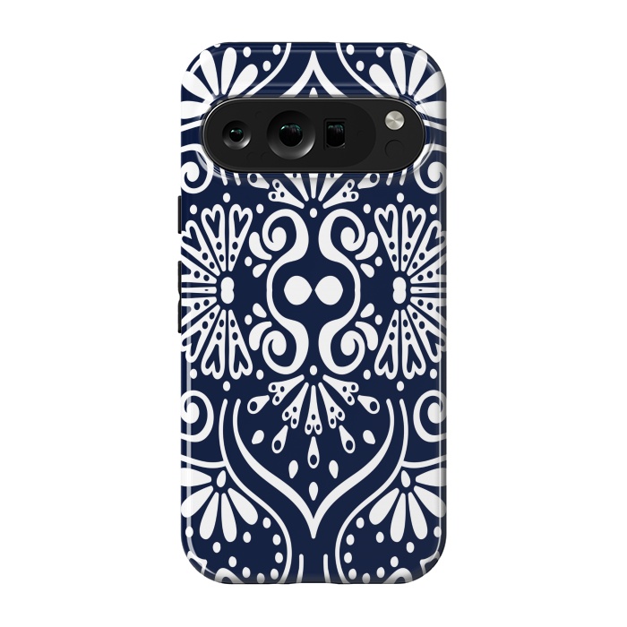 Pixel 9 pro StrongFit BLUE WHITE MANDALA PATTERN by MALLIKA