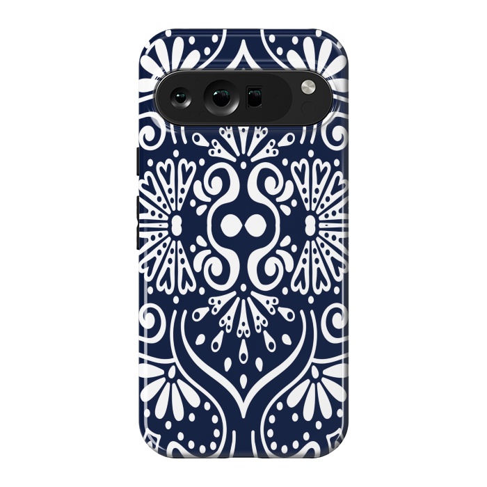 Pixel 9 Pro XL StrongFit BLUE WHITE MANDALA PATTERN by MALLIKA