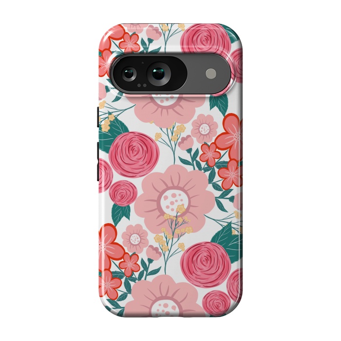 Pixel 9 StrongFit Cute girly pink Hand Drawn Flowers design by InovArts