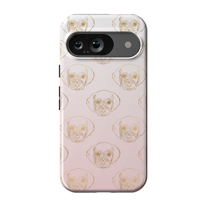 Pixel 9 StrongFit Girly Gold Puppy Dog White Pink Gradient Pattern by InovArts