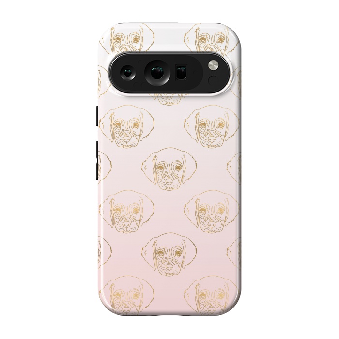 Pixel 9 pro StrongFit Girly Gold Puppy Dog White Pink Gradient Pattern by InovArts