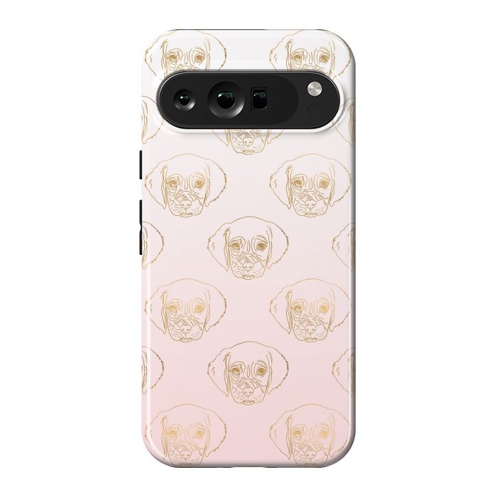 Pixel 9 Pro XL StrongFit Girly Gold Puppy Dog White Pink Gradient Pattern by InovArts