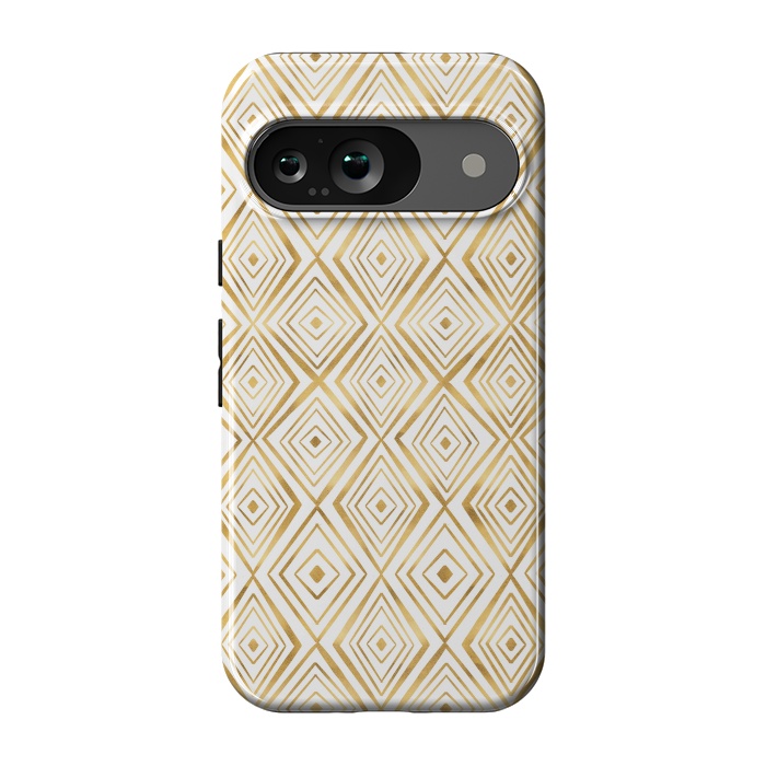 Pixel 9 StrongFit Stylish Gold Diamond Shapes Doodles White Pattern by InovArts