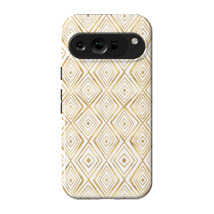 Pixel 9 pro StrongFit Stylish Gold Diamond Shapes Doodles White Pattern by InovArts