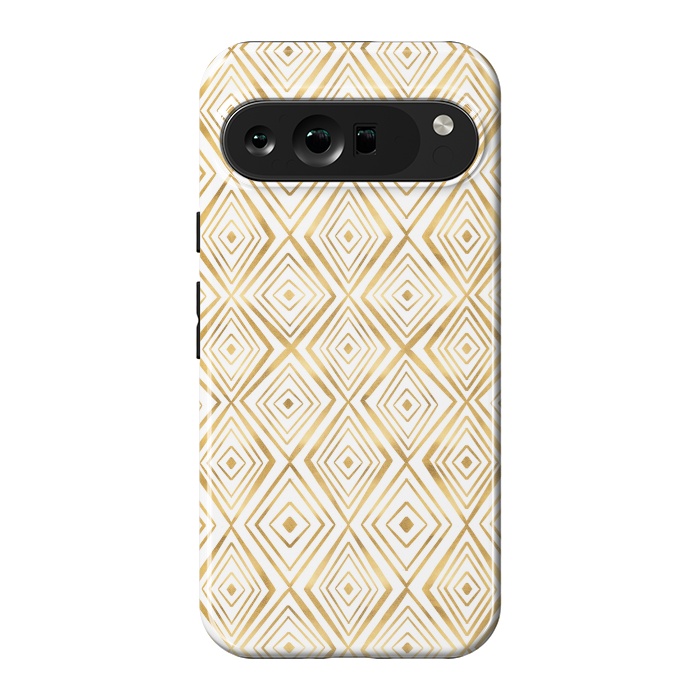 Pixel 9 Pro XL StrongFit Stylish Gold Diamond Shapes Doodles White Pattern by InovArts