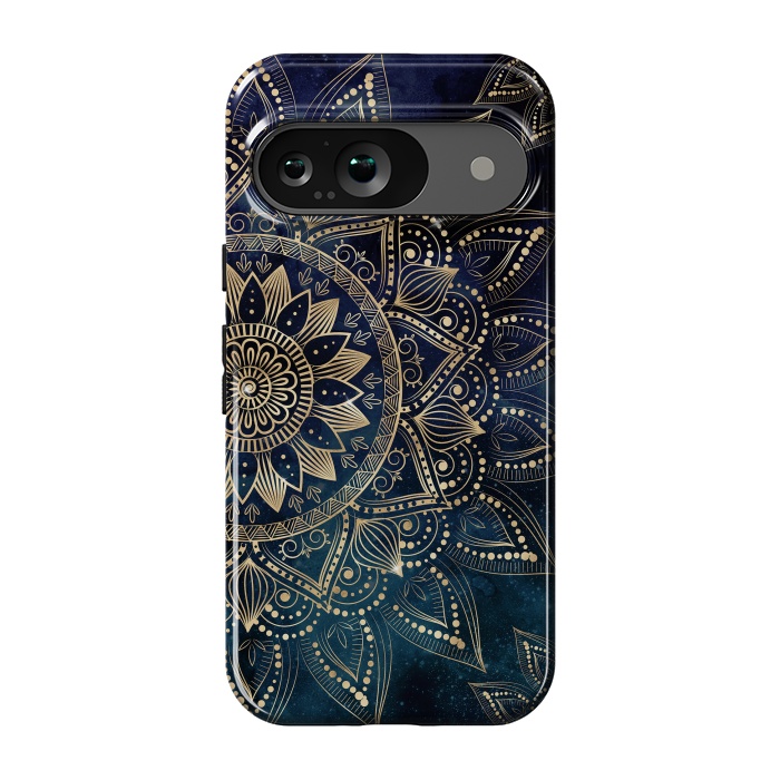 Pixel 9 StrongFit Elegant Gold Mandala Blue Galaxy Design by InovArts