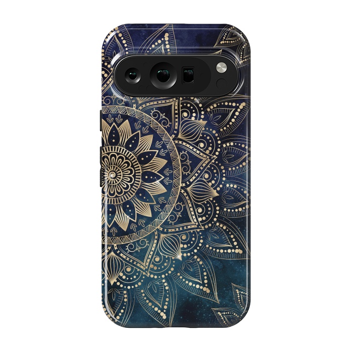 Pixel 9 pro StrongFit Elegant Gold Mandala Blue Galaxy Design by InovArts