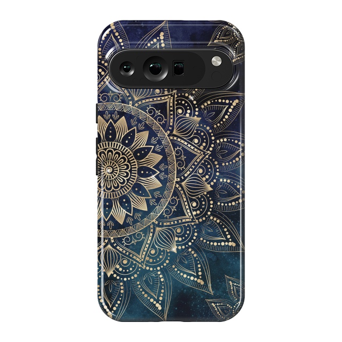 Pixel 9 Pro XL StrongFit Elegant Gold Mandala Blue Galaxy Design by InovArts