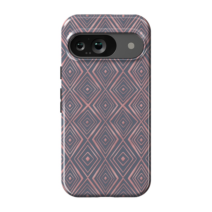 Pixel 9 StrongFit Stylish Rose Gold Diamond Shapes Doodles Gray Pattern by InovArts