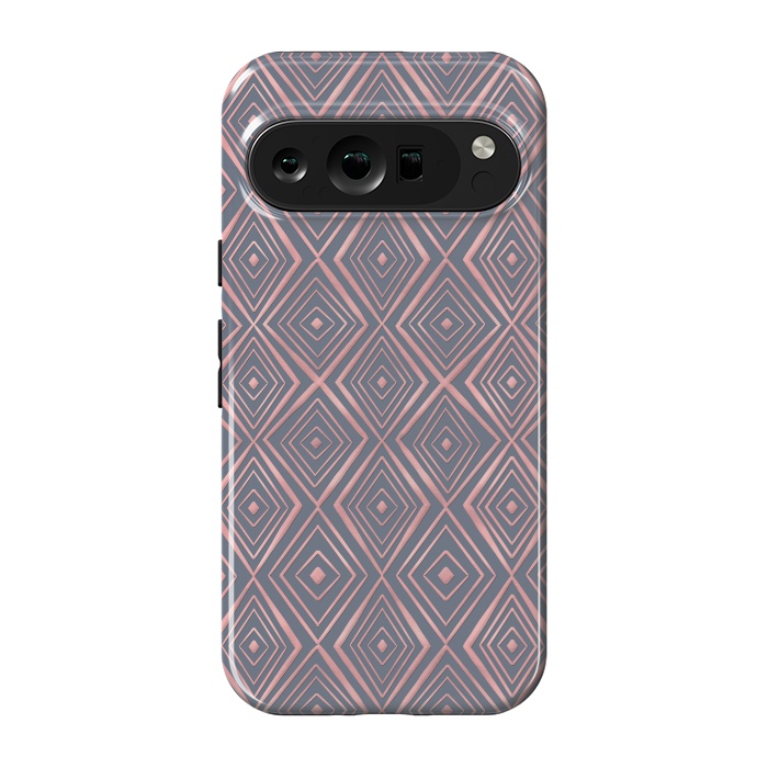 Pixel 9 pro StrongFit Stylish Rose Gold Diamond Shapes Doodles Gray Pattern by InovArts