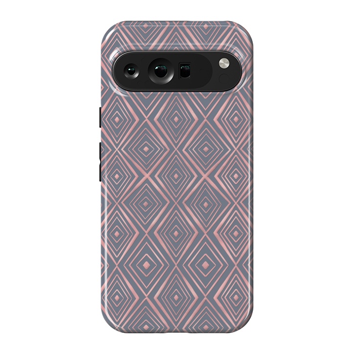 Pixel 9 Pro XL StrongFit Stylish Rose Gold Diamond Shapes Doodles Gray Pattern by InovArts