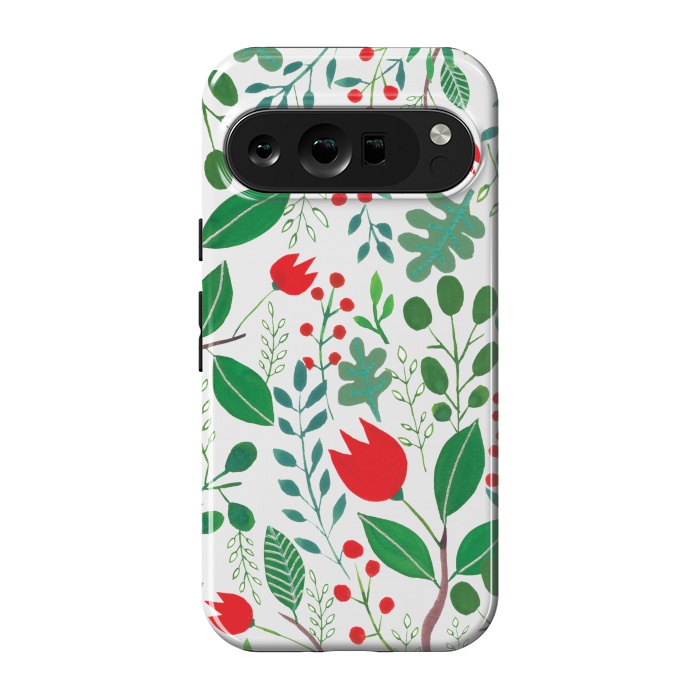 Pixel 9 pro StrongFit Christmas Floral 2 White by Hanny Agustine