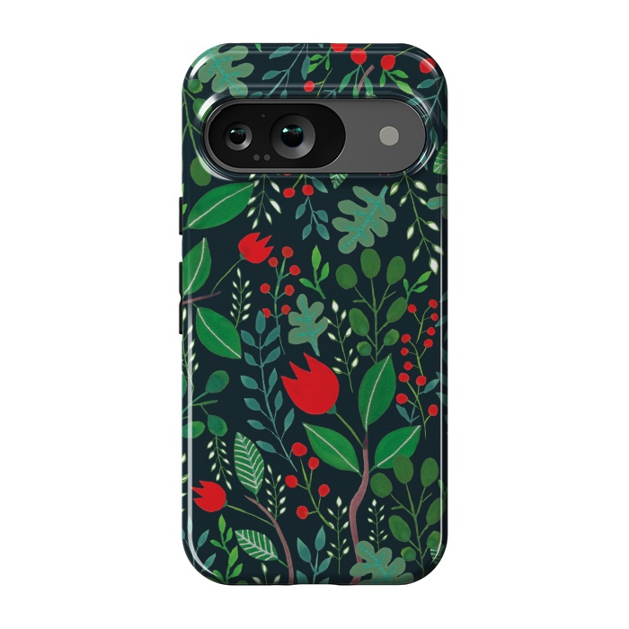 Pixel 9 StrongFit Christmas Floral 2 Black by Hanny Agustine