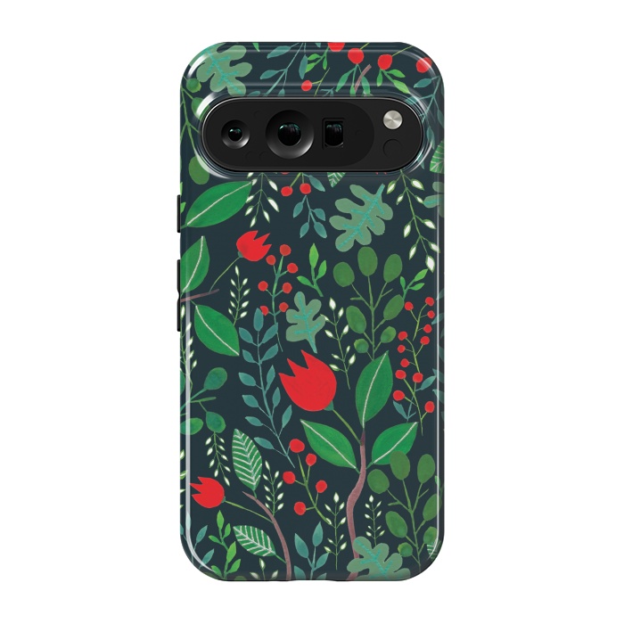 Pixel 9 pro StrongFit Christmas Floral 2 Black by Hanny Agustine