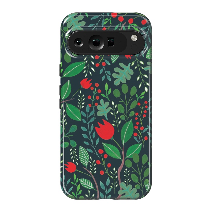 Pixel 9 Pro XL StrongFit Christmas Floral 2 Black by Hanny Agustine