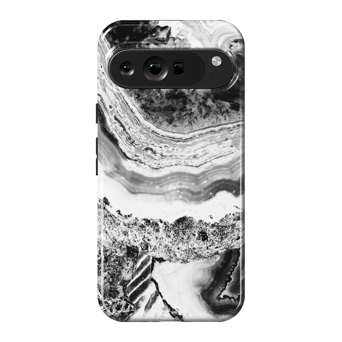 Pixel 9 Pro XL StrongFit Black and white geode marble art by Oana 