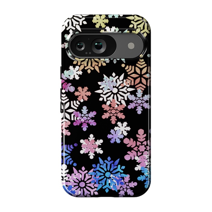 Pixel 9 StrongFit Rainbow colourful snowflakes Christmas pattern by Oana 