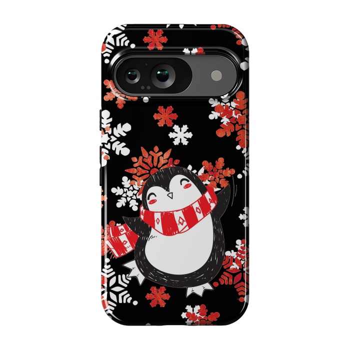 Pixel 9 StrongFit Cute penguin and winter snowflakes Jolly Christmas illustration by Oana 