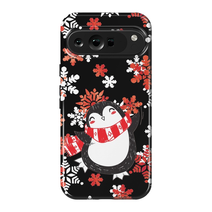 Pixel 9 Pro XL StrongFit Cute penguin and winter snowflakes Jolly Christmas illustration by Oana 