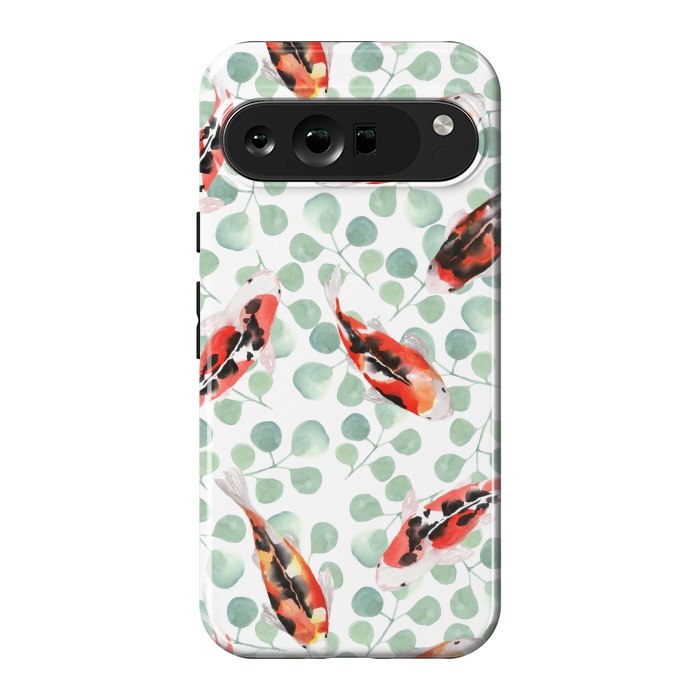 Pixel 9 Pro XL StrongFit Koi fish. White pattern by Julia Badeeva