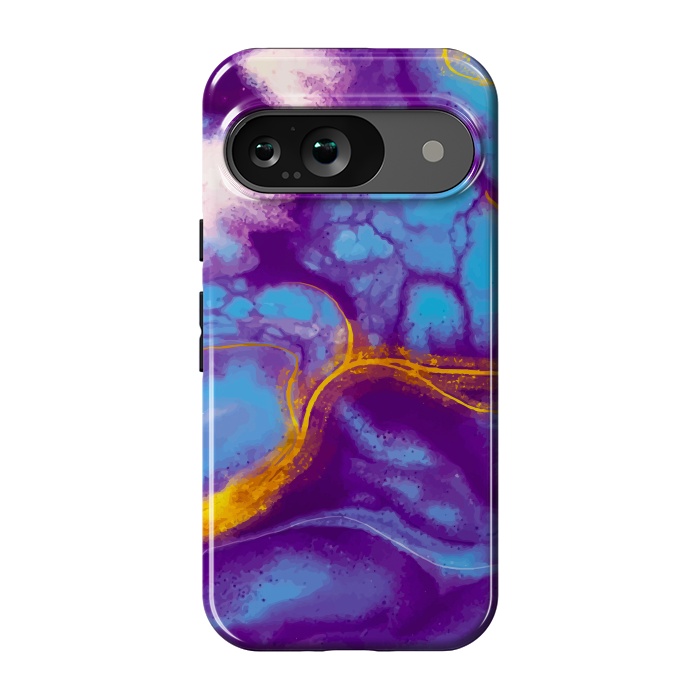 Pixel 9 StrongFit blue purple gold marble by haroulita