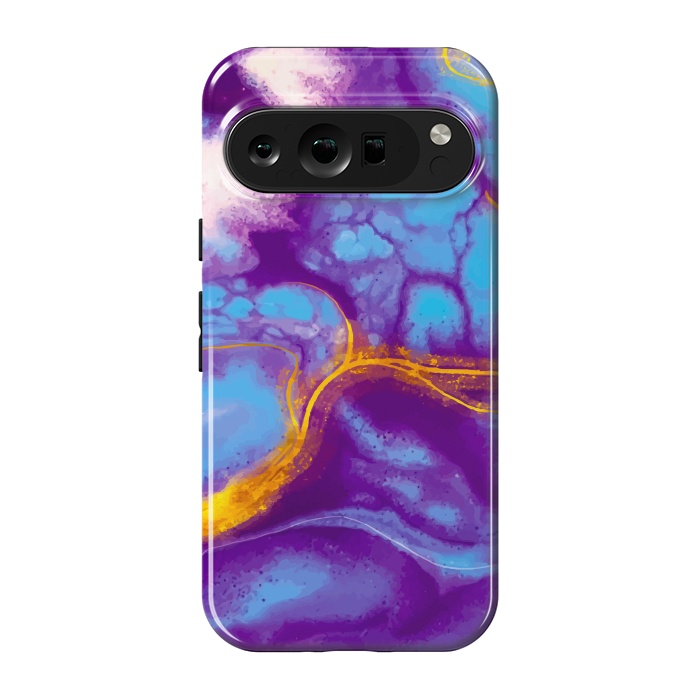 Pixel 9 pro StrongFit blue purple gold marble by haroulita