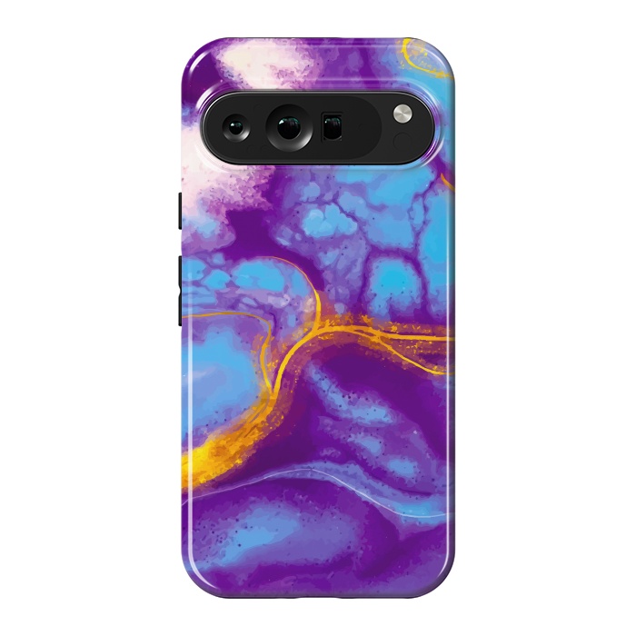 Pixel 9 Pro XL StrongFit blue purple gold marble by haroulita