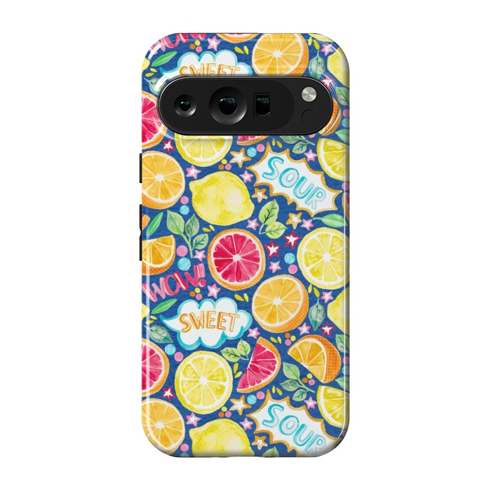 Pixel 9 pro StrongFit Pop Art Citrus Fruit on Royal Blue by Tangerine-Tane