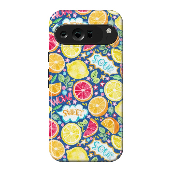 Pixel 9 Pro XL StrongFit Pop Art Citrus Fruit on Royal Blue by Tangerine-Tane