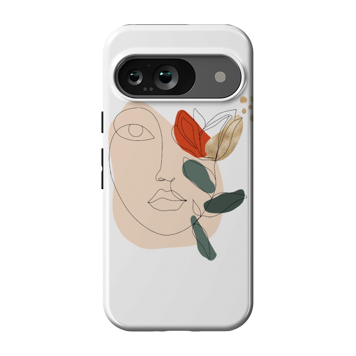 Pixel 9 StrongFit Lineart Face Floral  by DaDo ART