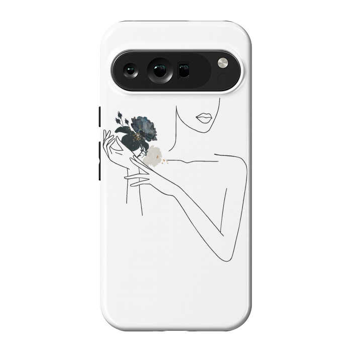 Pixel 9 Pro XL StrongFit Lineart Girl With Black Flowers by DaDo ART