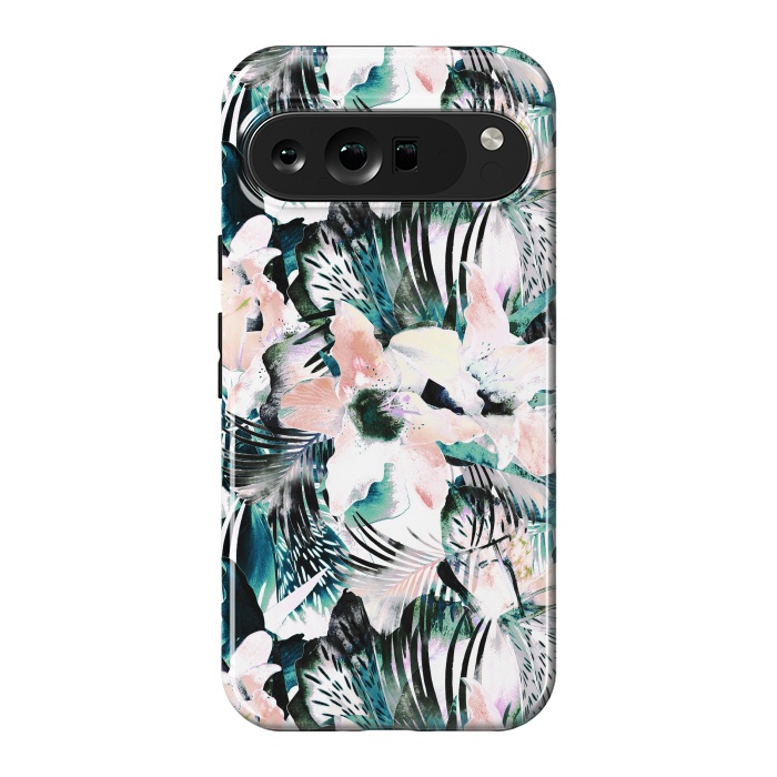 Pixel 9 Pro XL StrongFit Tropical flowers and palm leaves by Oana 