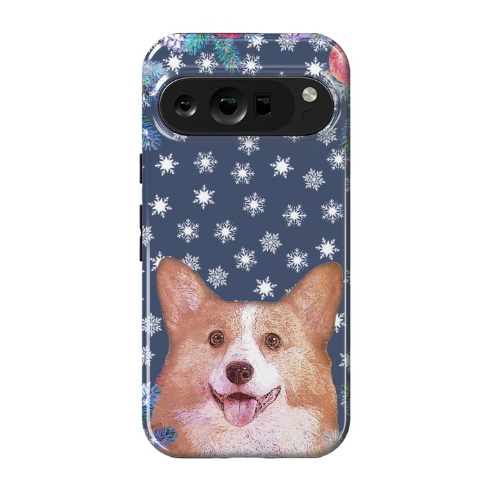 Pixel 9 pro StrongFit Corgi, snowflakes and winter decorations by Oana 